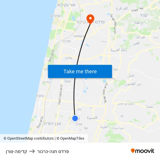 קדימה-צורן to פרדס חנה-כרכור map