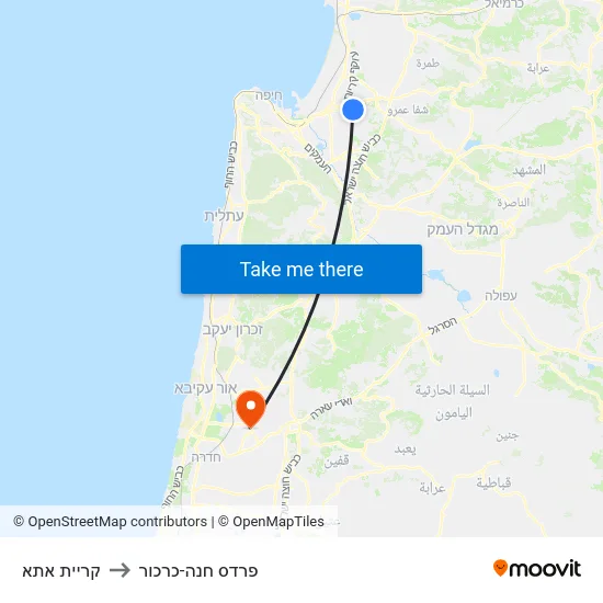 קריית אתא to פרדס חנה-כרכור map