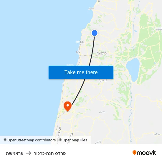 עראמשה to פרדס חנה-כרכור map