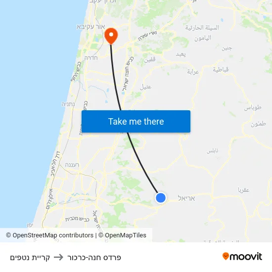 קריית נטפים to פרדס חנה-כרכור map