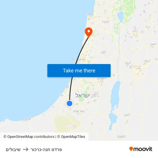 שיבולים to פרדס חנה-כרכור map