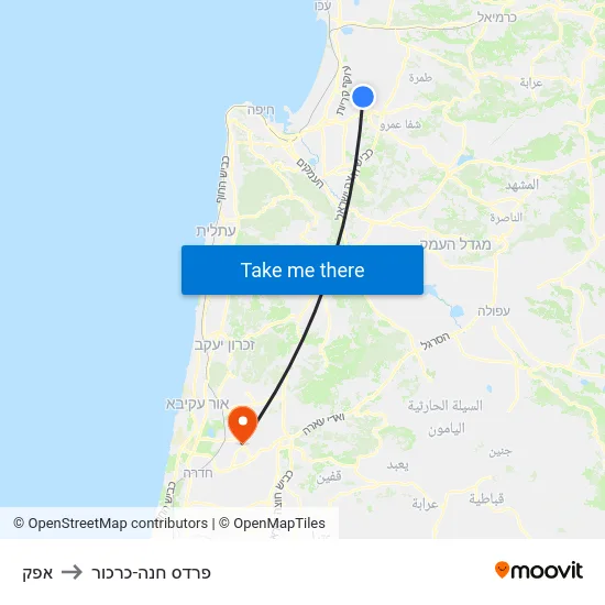 אפק to פרדס חנה-כרכור map