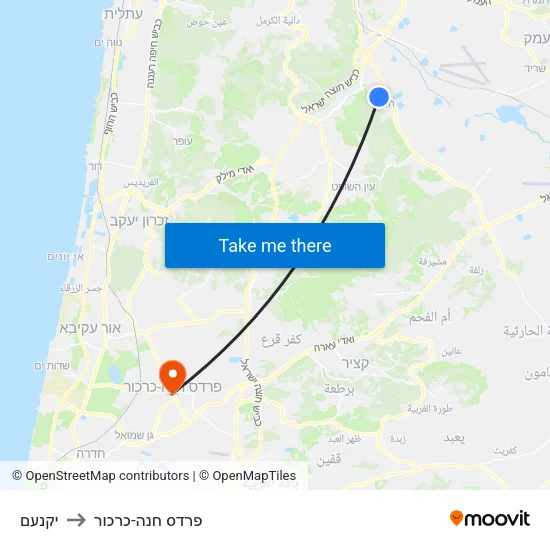 יקנעם to פרדס חנה-כרכור map