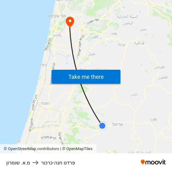 מ.א. שומרון to פרדס חנה-כרכור map