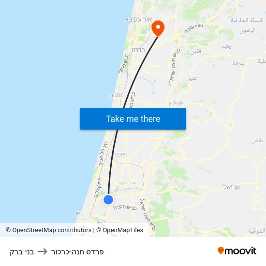 בני ברק to פרדס חנה-כרכור map