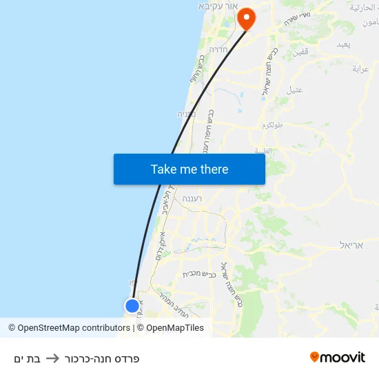 בת ים to פרדס חנה-כרכור map