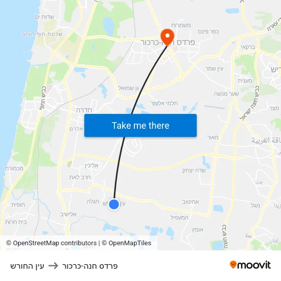 עין החורש to פרדס חנה-כרכור map