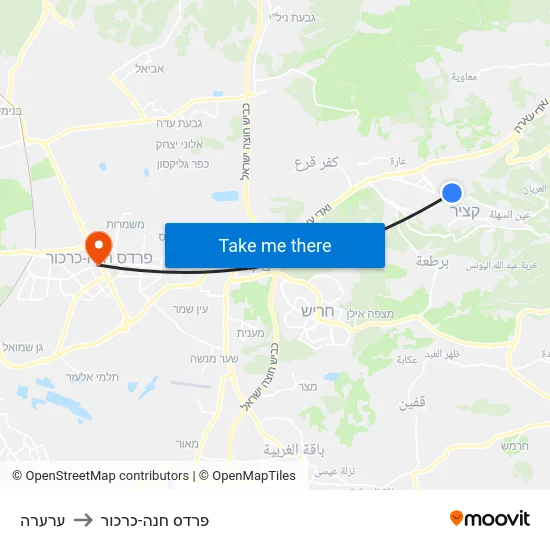 ערערה to פרדס חנה-כרכור map