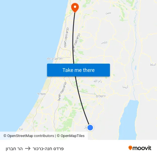 הר חברון to פרדס חנה-כרכור map