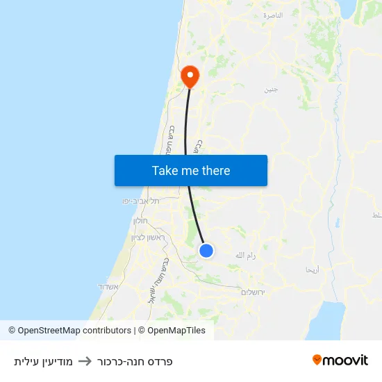 מודיעין עילית to פרדס חנה-כרכור map
