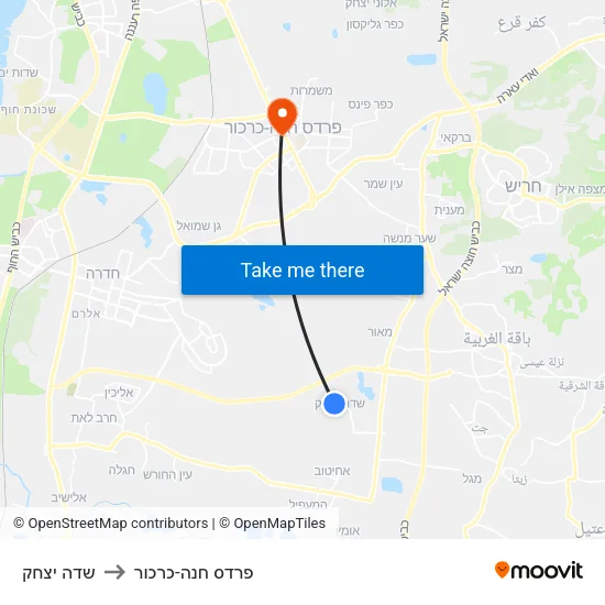 שדה יצחק to פרדס חנה-כרכור map