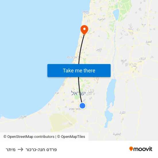 מיתר to פרדס חנה-כרכור map