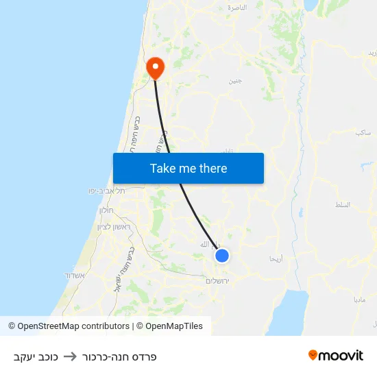 כוכב יעקב to פרדס חנה-כרכור map