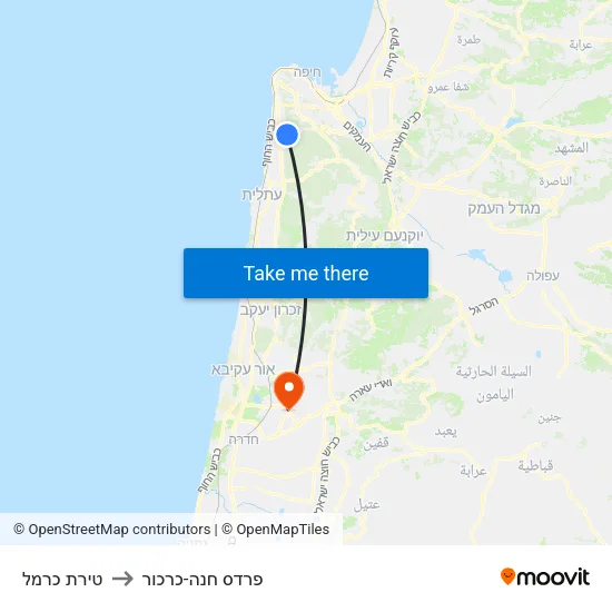 טירת כרמל to פרדס חנה-כרכור map