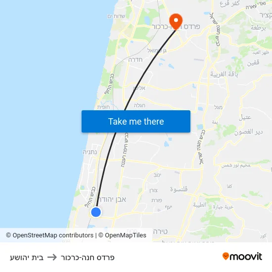 בית יהושע to פרדס חנה-כרכור map