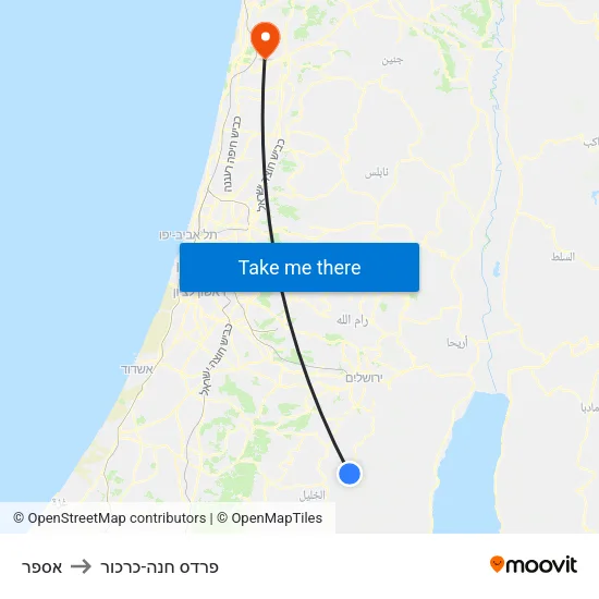אספר to פרדס חנה-כרכור map