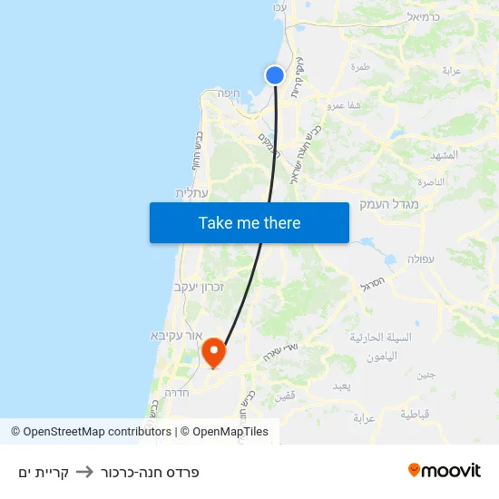קריית ים to פרדס חנה-כרכור map