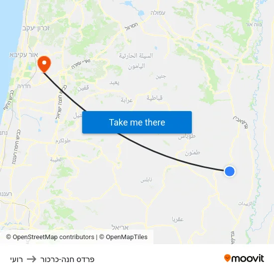 רועי to פרדס חנה-כרכור map