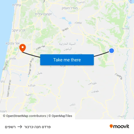 רשפים to פרדס חנה-כרכור map