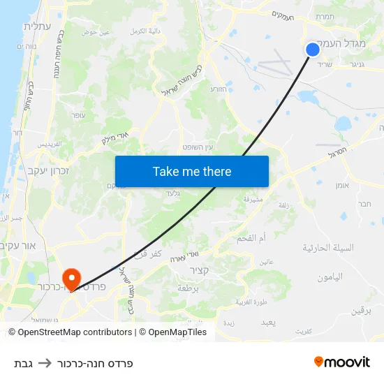 גבת to פרדס חנה-כרכור map