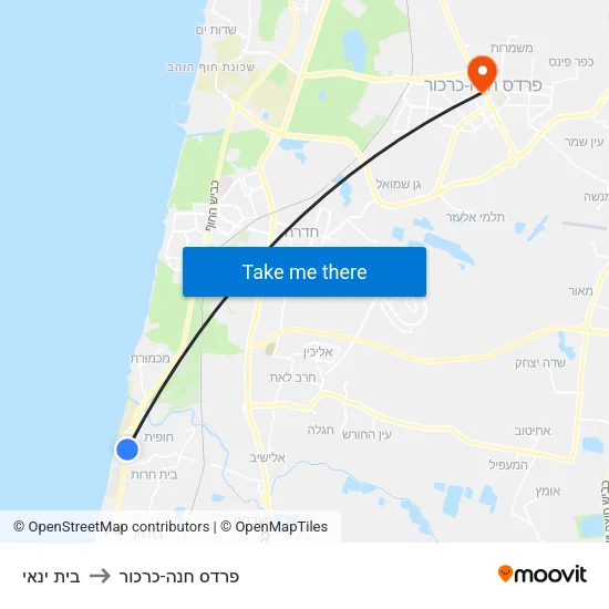 בית ינאי to פרדס חנה-כרכור map