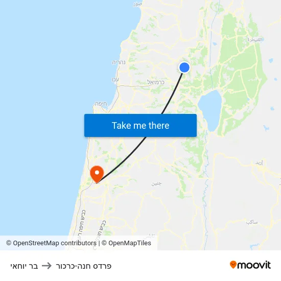 בר יוחאי to פרדס חנה-כרכור map