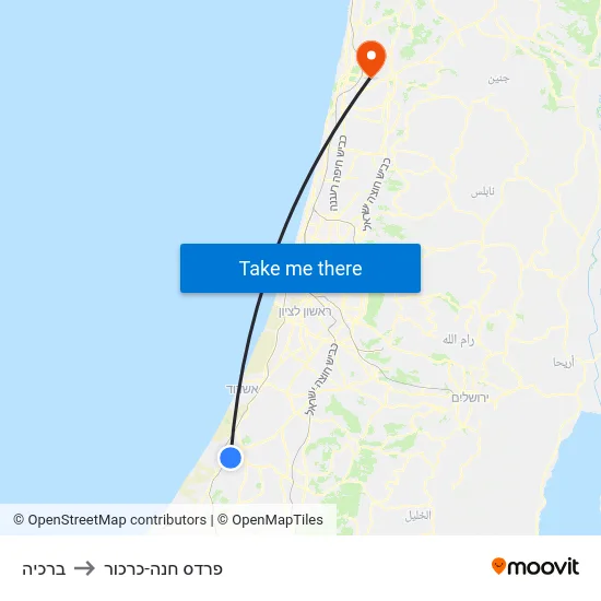 ברכיה to פרדס חנה-כרכור map