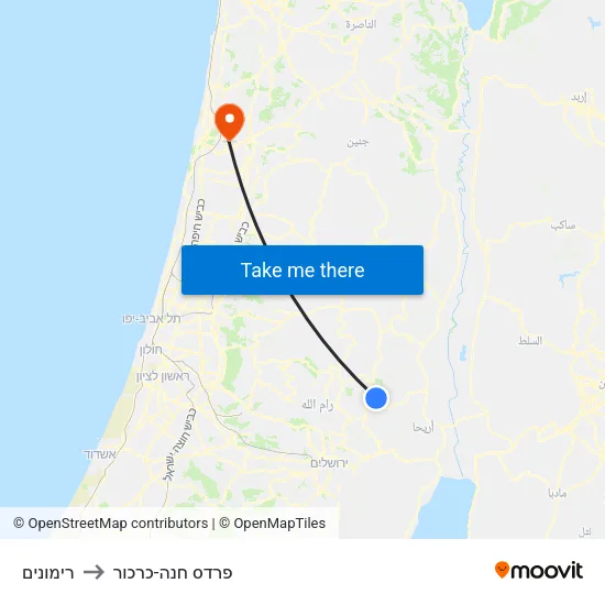 רימונים to פרדס חנה-כרכור map