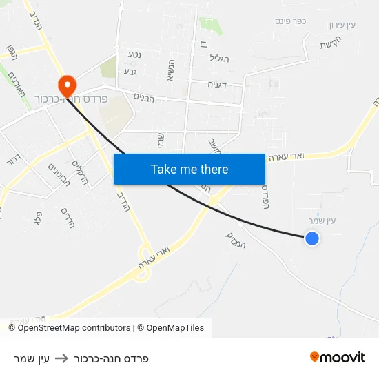 עין שמר to פרדס חנה-כרכור map