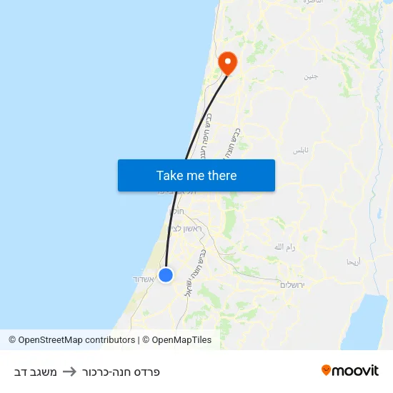משגב דב to פרדס חנה-כרכור map