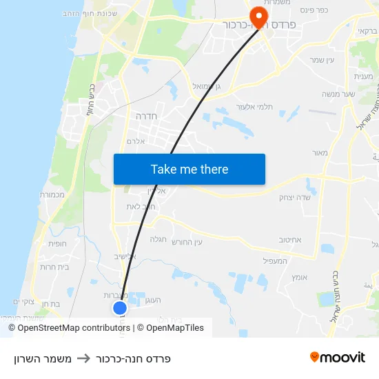 משמר השרון to פרדס חנה-כרכור map
