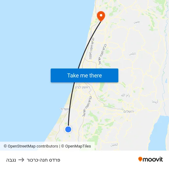 נגבה to פרדס חנה-כרכור map