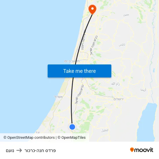 נועם to פרדס חנה-כרכור map