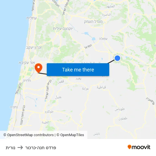 נורית to פרדס חנה-כרכור map