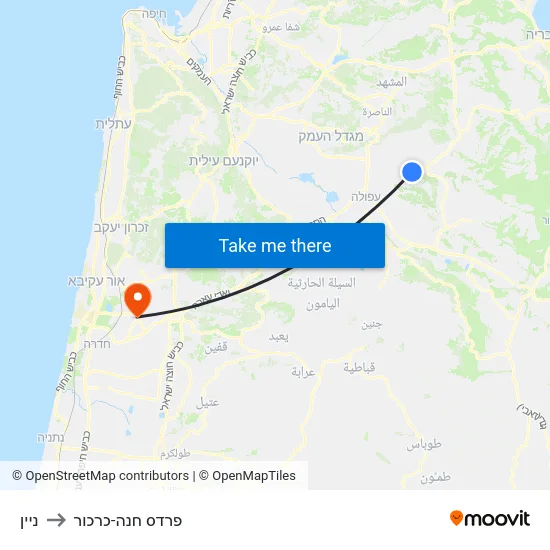 ניין to פרדס חנה-כרכור map