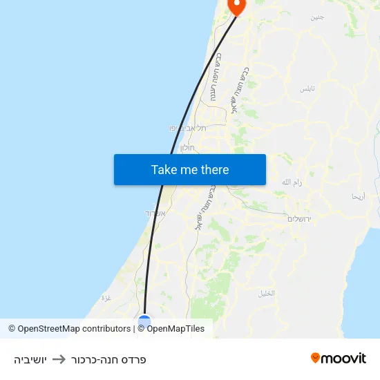 יושיביה to פרדס חנה-כרכור map