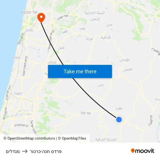 מגדלים to פרדס חנה-כרכור map