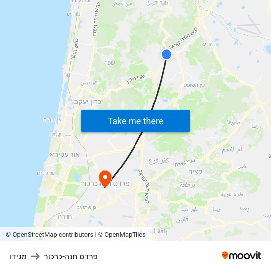 מגידו to פרדס חנה-כרכור map