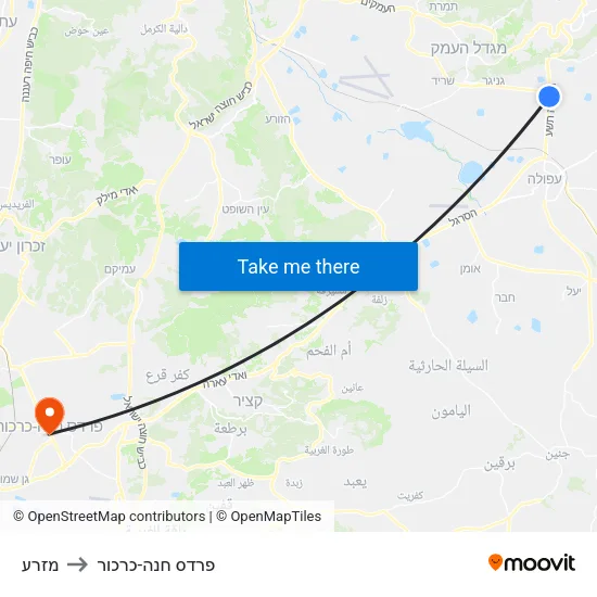 מזרע to פרדס חנה-כרכור map