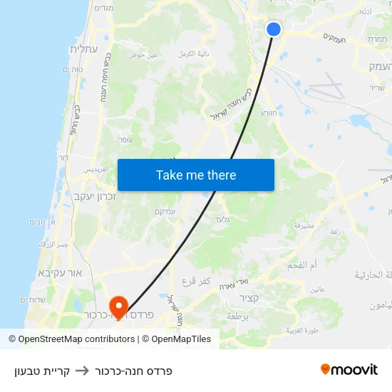 קריית טבעון to פרדס חנה-כרכור map
