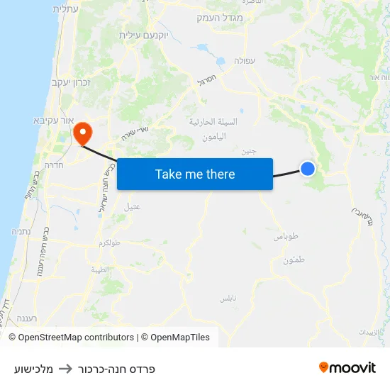 מלכישוע to פרדס חנה-כרכור map