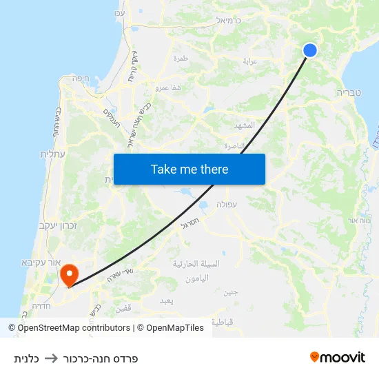 כלנית to פרדס חנה-כרכור map