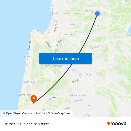 כמאנה to פרדס חנה-כרכור map