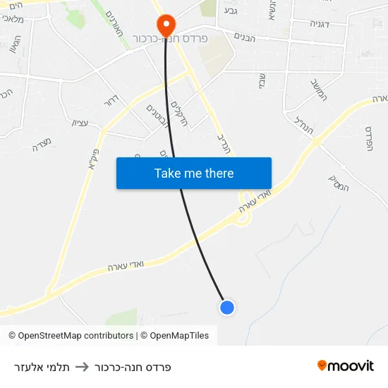 תלמי אלעזר to פרדס חנה-כרכור map