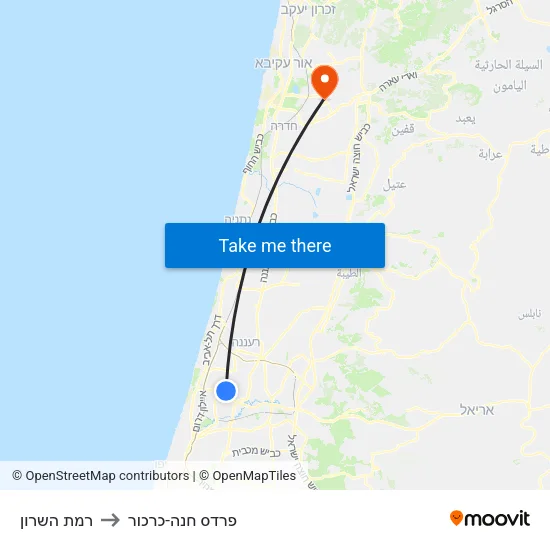 רמת השרון to פרדס חנה-כרכור map