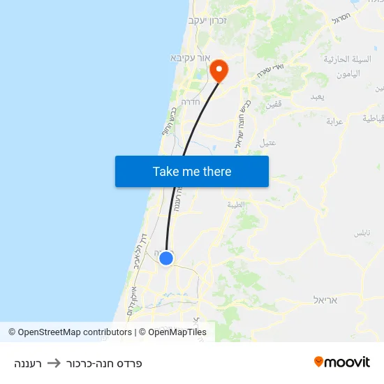 רעננה to פרדס חנה-כרכור map