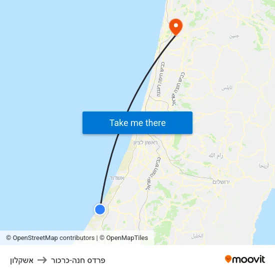 אשקלון to פרדס חנה-כרכור map