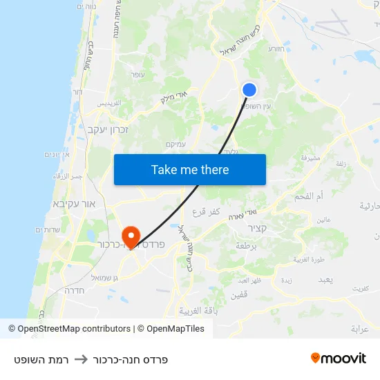 רמת השופט to פרדס חנה-כרכור map