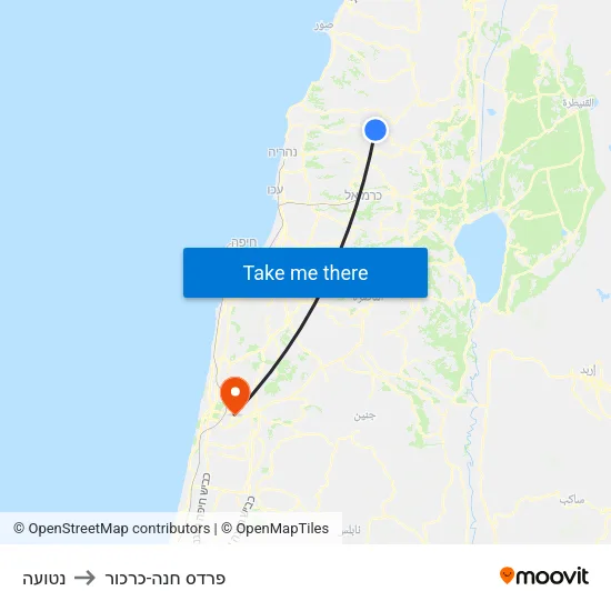נטועה to פרדס חנה-כרכור map