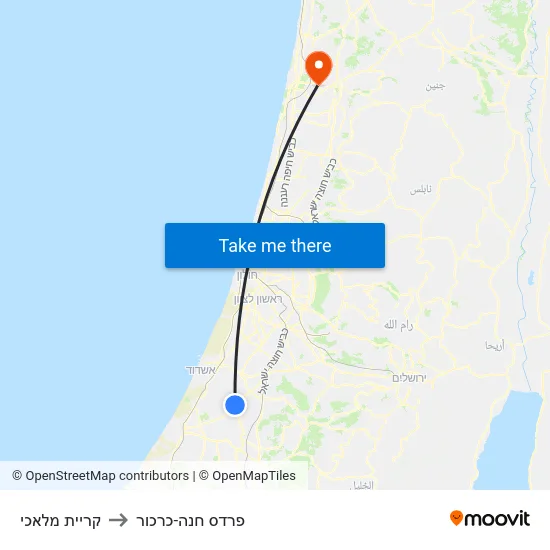 קריית מלאכי to פרדס חנה-כרכור map
